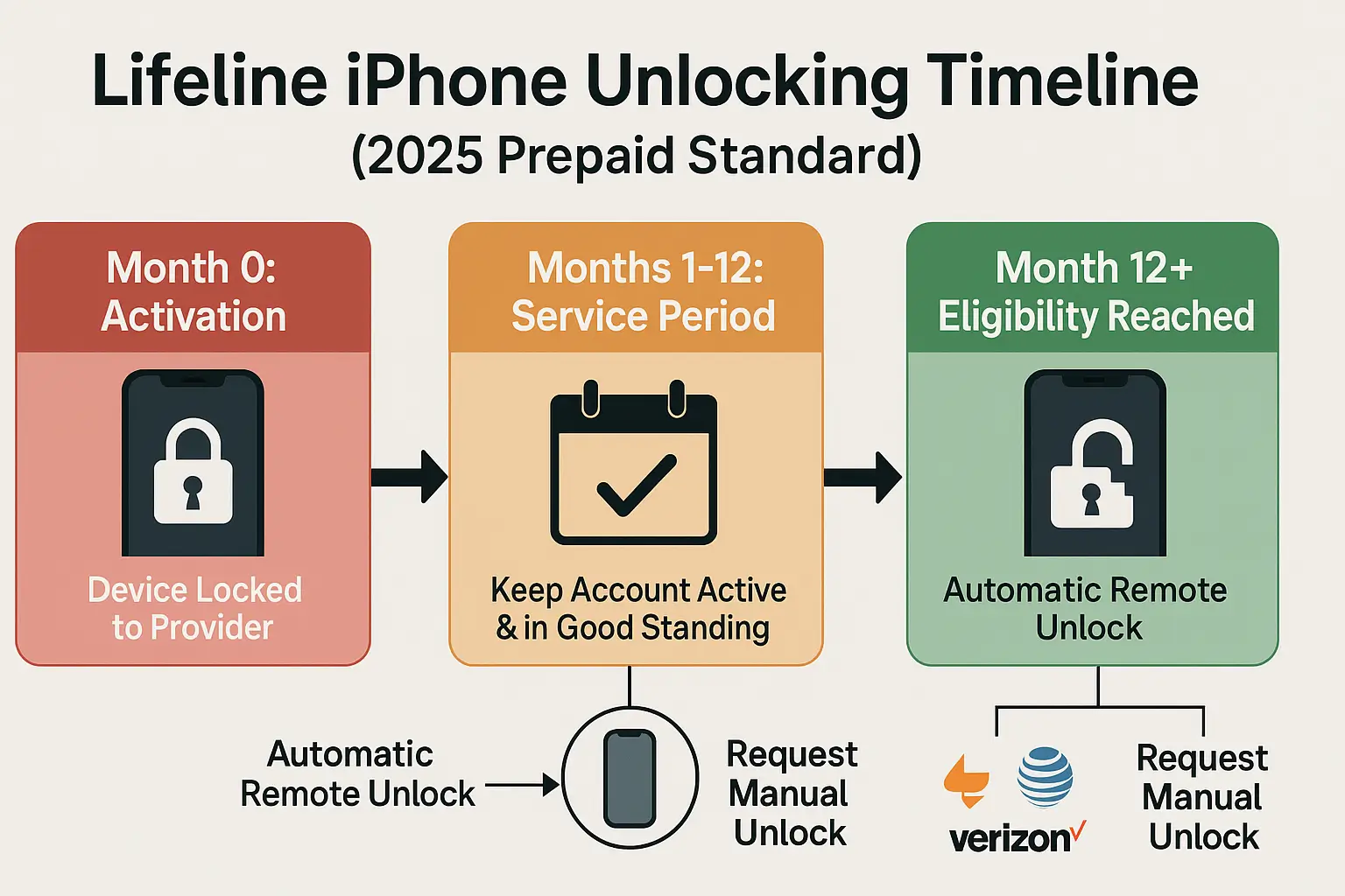 Unlock Free Government iPhone: 2025 Rules & Steps 2 Infographic illustrating the 12-month timeline